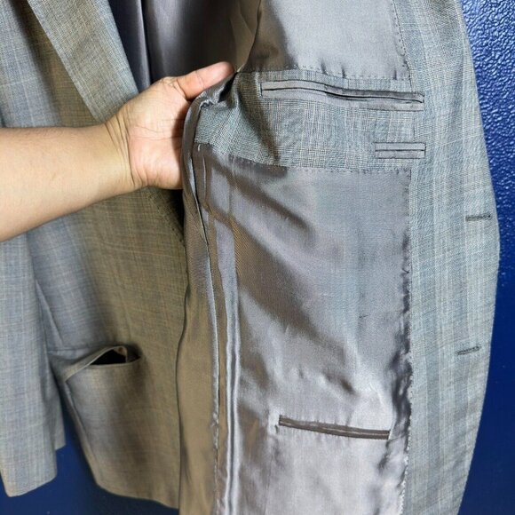 Giorgio Cavalli Men’s 46R Beige Windowpane Wool DBL Vent Blazer Italy Office - Picture 13 of 14